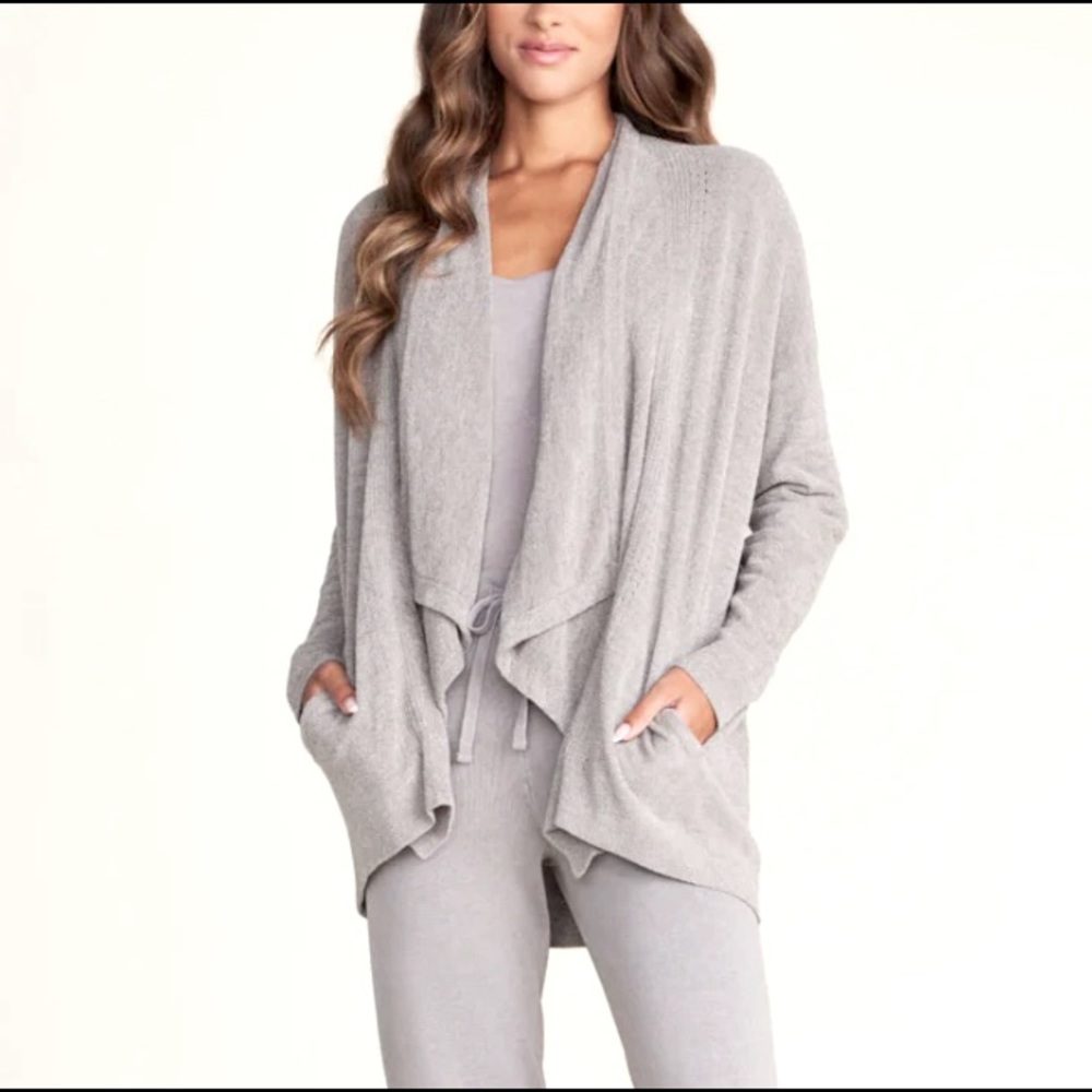 Barefoot Dreams CozyChic Lite Pointelle Cardigan Size 12 Large Knit Open Front